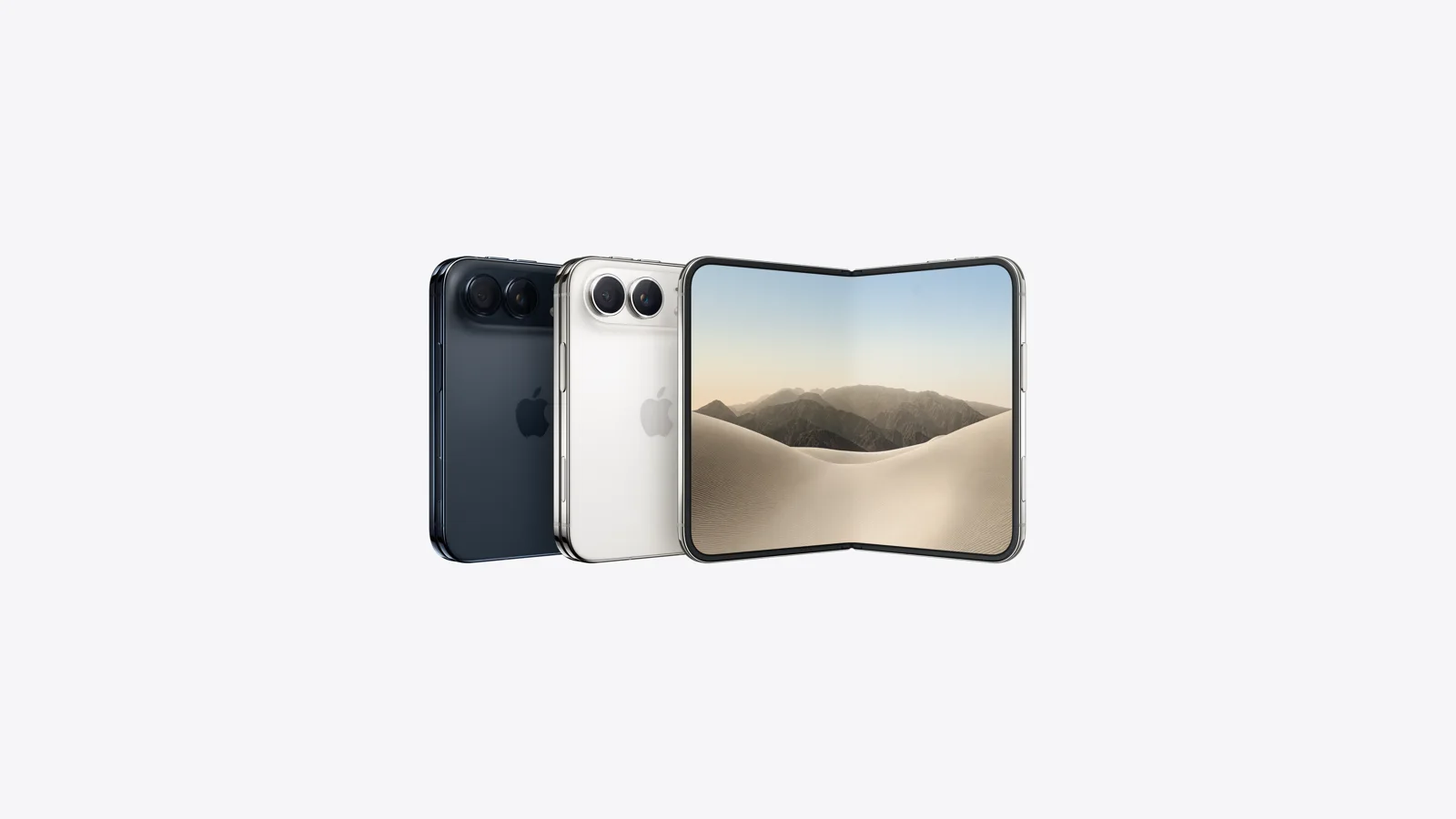 iPhone Duo in Night Sky and Star White beside its open inner display